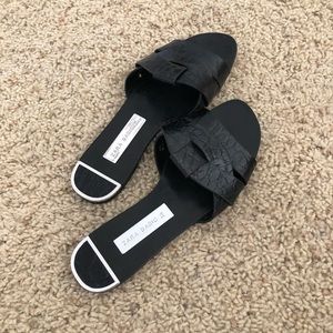 Zara black leather woven slide sandals